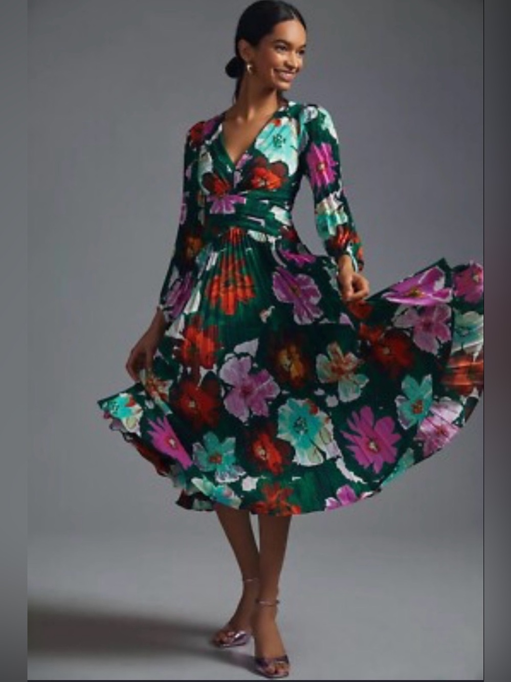 Maeve By Anthropologie Pleated V-Neck Floral Dress - Picture 2 of 12